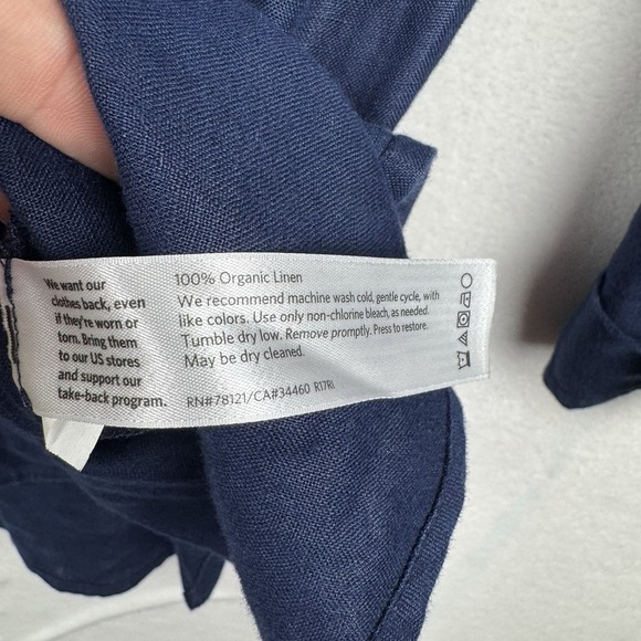 Eileen Fisher Indigo Organic Linen Button Down Shirt Mandarin Collar Small EUC - Picture 7 of 8